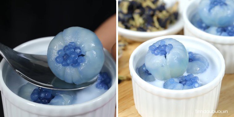 Cách làm sữa chua vải hoa đậu biếc