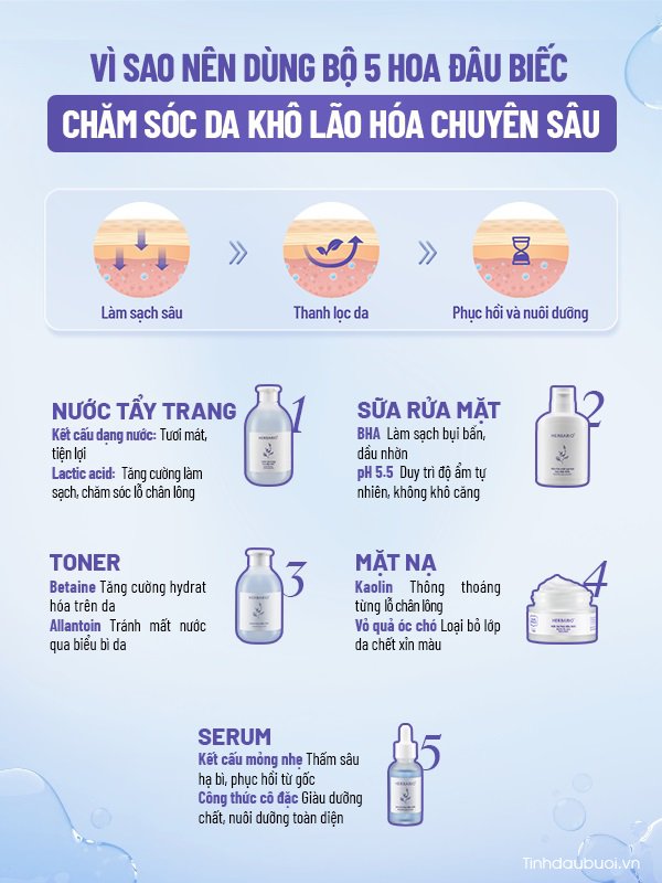 thu tu su dung bo 5 san pham duong da tu hoa dau biec herbario